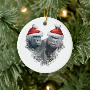 Merry Gorilla Christmas Ceramic Ornament