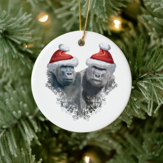 Merry Gorilla Christmas Ceramic Ornament (Tree)
