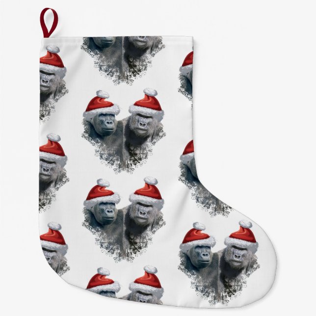 Merry Gorilla Christmas Large Christmas Stocking (Front)