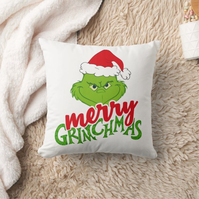 Merry Green Christmas Creature Design Throw Pillow (Blanket)