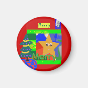 Merry Green Name on Red Christmas Magnet