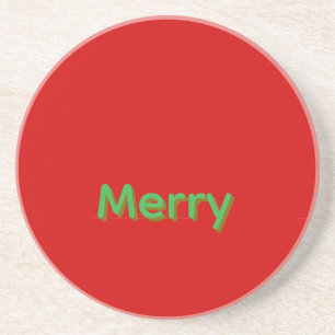 Merry Green Name on Red Coaster