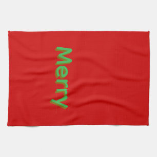 Merry Green Name on Red Kitchen Towel