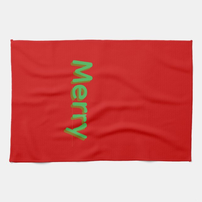 Merry Green Name on Red Kitchen Towel (Horizontal)