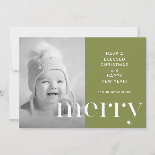 Merry Green Photo Christmas Card Holiday Greeting (Front)