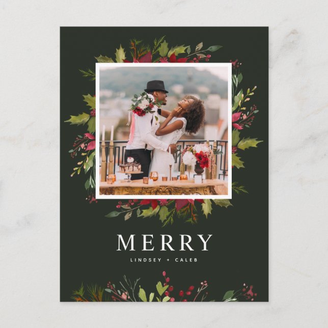 Merry Greenery | Editable Colours Photo Holiday Postcard (Front)
