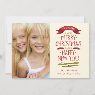 Merry Greetings Red Banner Holiday Photo Card