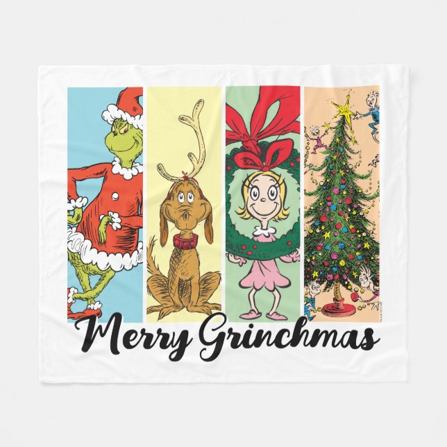 Merry Grinchmas Holiday Collage Fleece Blanket (Front (Horizontal))