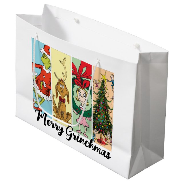 Merry Grinchmas Holiday Collage Large Gift Bag (Front Angled)