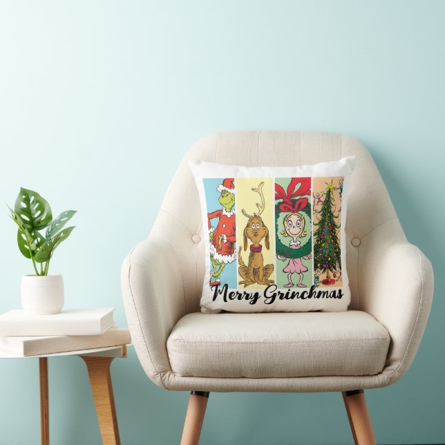 Merry Grinchmas Holiday Collage Throw Pillow (Chair)