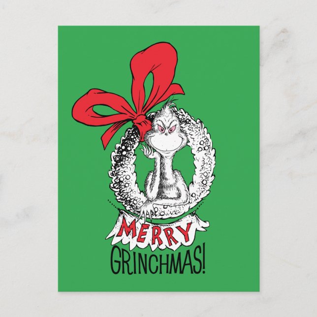 Merry Grinchmas Wreath Postcard (Front)