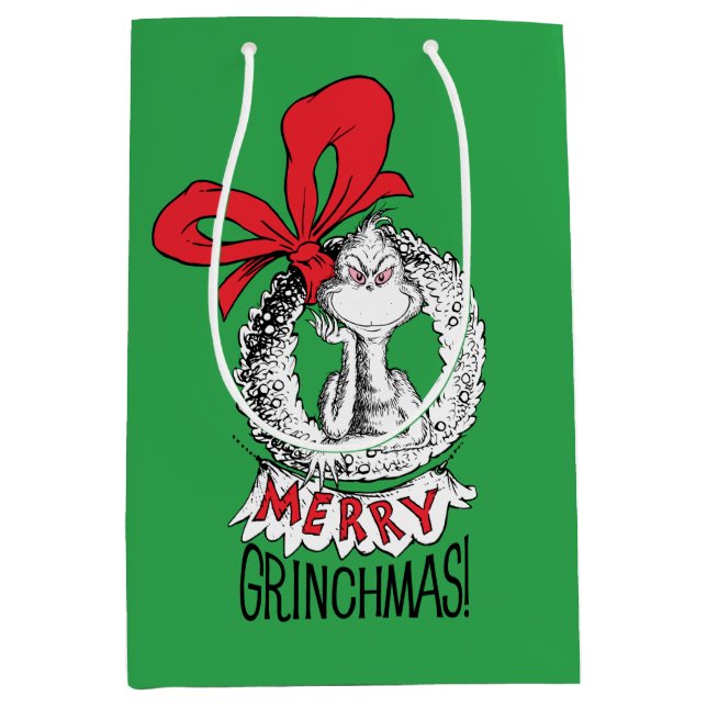 Merry Grinchmas Wreath The Grinch Medium Gift Bag (Front)