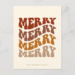 Merry Groovy Wavy Brown Typography Christmas Holiday Postcard