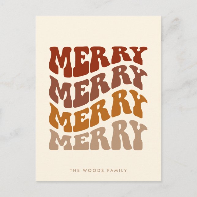 Merry Groovy Wavy Brown Typography Christmas Holiday Postcard (Front)
