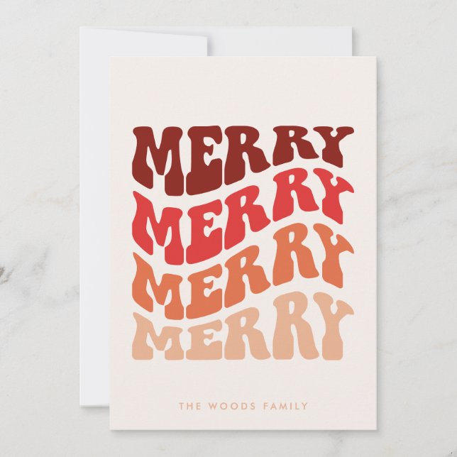 Merry Groovy Wavy Red Typography Christmas Holiday Card (Front)