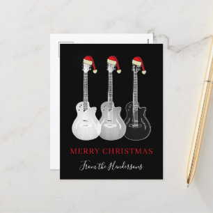 Merry guitar Christmas black and white  Holiday Postcard
