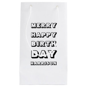 Merry Happy Birthday custom name Christmas Small Gift Bag