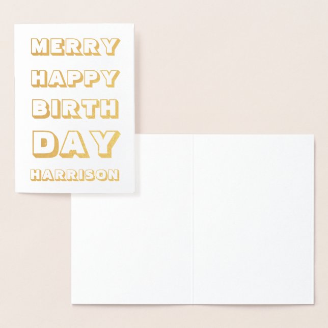 Merry Happy Birthday custom name modern Christmas Foil Card (Display)