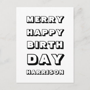 Merry Happy Birthday custom name modern Christmas Postcard