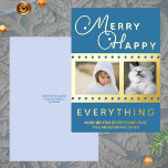Merry Happy Chic 2 Photo Word Art Blue Gold Foil Holiday Card<br><div class="desc">Personalize these chic Merry Happy Everything Christmas cards in dark blue with real gold foil printing and your photos. Equally appropriate for Hanukkah or interfaith families who celebrate both (Chrismukkah) these dark blue personalized holiday cards with gold foil accents are easy to customize. Add your photos using the two templates...</div>