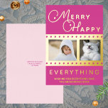 Merry Happy Chic 2 Photo Word Art Pink Gold Foil Holiday Card<br><div class="desc">Personalize these chic Merry Happy Everything Christmas cards in dark pink with real gold foil printing and your photos. Equally appropriate for Hanukkah or interfaith families who celebrate both (Chrismukkah) these dark pink personalized holiday cards with gold foil accents are easy to customize. Add your photos using the two templates...</div>
