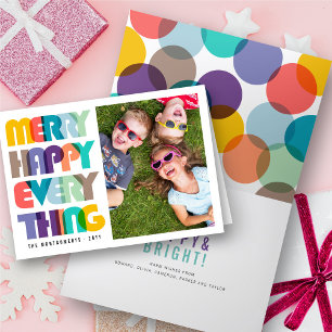 Merry Happy Everything Colourful Typography Photo Holiday Card