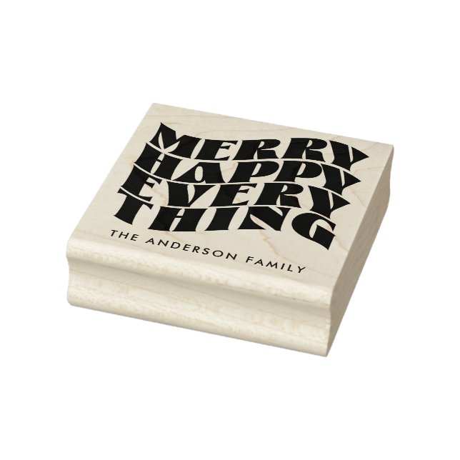 Merry Happy Everything Groovy Holiday Christmas Rubber Stamp (Stamp)