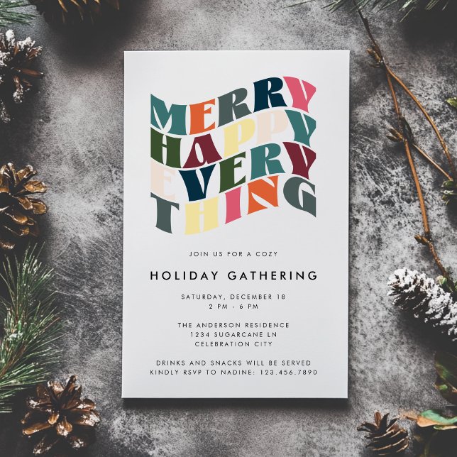 Merry Happy Everything Wave Typography Christmas Invitation (Creator Uploaded)