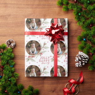 Merry Happy Jolly Custom Photo Holiday Gift Wrapping Paper