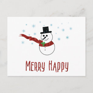 Merry Happy Snowman with Red Scarf Custom Text Holiday Postcard