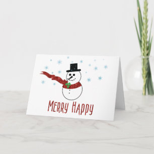 Merry Happy Snowman with Red Scarf Holiday Card