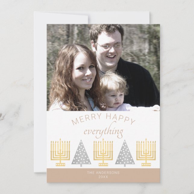 Merry Happy Tan Stylish Add Your Photo Holiday Card (Front)