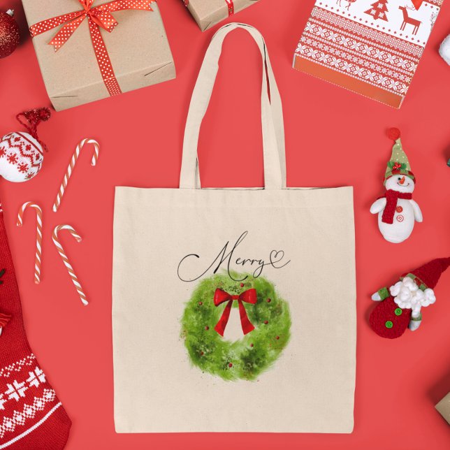 Merry Heart Christmas Wreath Tote Bag (Creator Uploaded)