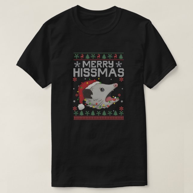 Merry Hissmas, Funny Cat Christmas Design T-Shirt (Design Front)