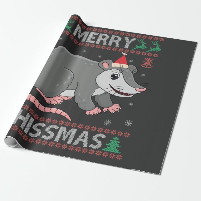Merry Hissmas Funny Ugly Xmas Sweater Opossum Gift Wrapping Paper (Unrolled)