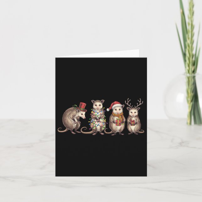 Merry Hissmas Opossum Christmas Santa Hat Xmas Lig Card (Front)