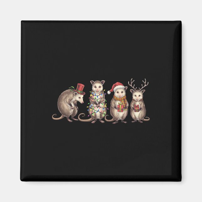 Merry Hissmas Opossum Christmas Santa Hat Xmas Lig Magnet (Front)