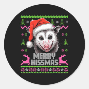 Merry Hissmas Opossum Possum Lover Ugly Christmas Classic Round Sticker