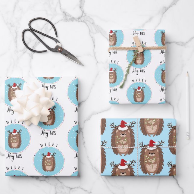 merry hog mas hedgehog funny joke christmas wrapping paper sheet (Front)