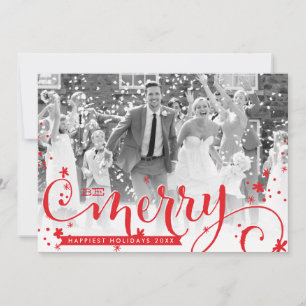 MERRY HOLIDAY script typography photo overlay red