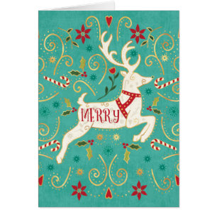 Merry Holiday Teal Reindeer
