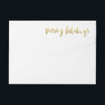 Merry Holidays Elegant Gold Script Custom White Wrap Around Label<br><div class="desc">Send out your cards in style with this Merry Holidays wrap around return address label.  Change the background colour by clicking on "customize it" and then the small eye dropper.</div>