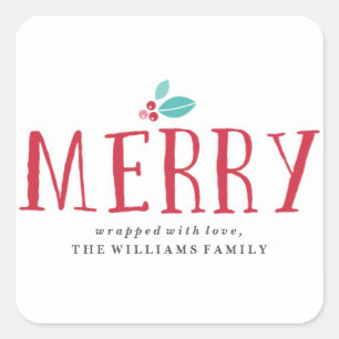 Merry Holly Christmas Present Labels