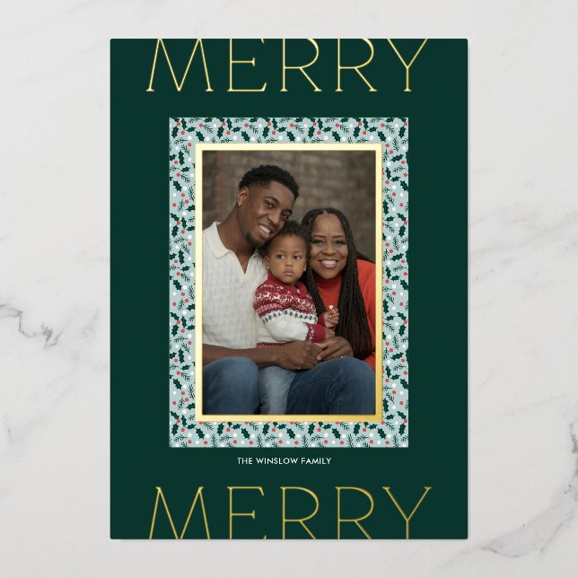 Merry Holly Days Holiday Photo Card (Pine Gold)