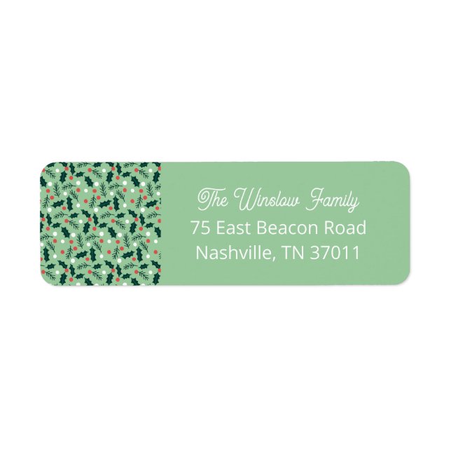 Merry Holly Days Return Address Label (Green) (Front)