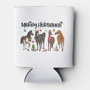Merry Horsemas Horse Flower Christmas Equine Can Cooler