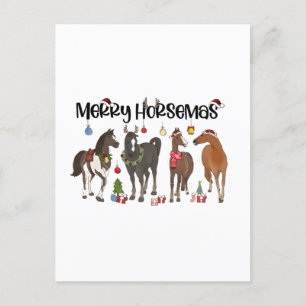 Merry Horsemas Horse Flower Christmas Equine Invitation Postcard