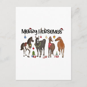 Merry Horsemas Horse Flower Christmas Equine Invitation Postcard