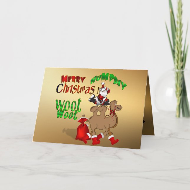 Merry Hump Day Christmas Camel Gold Woot Woot Holiday Card (Front)