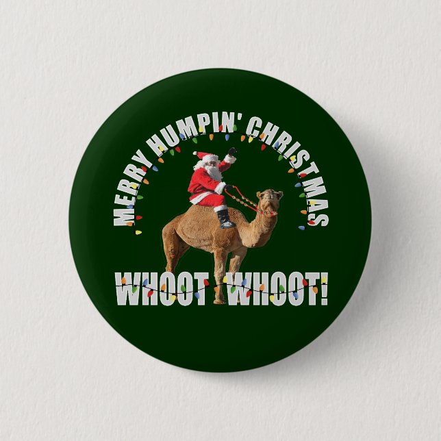 Merry Humpin' Christmas Santa & Camel 2 Inch Round Button (Front)